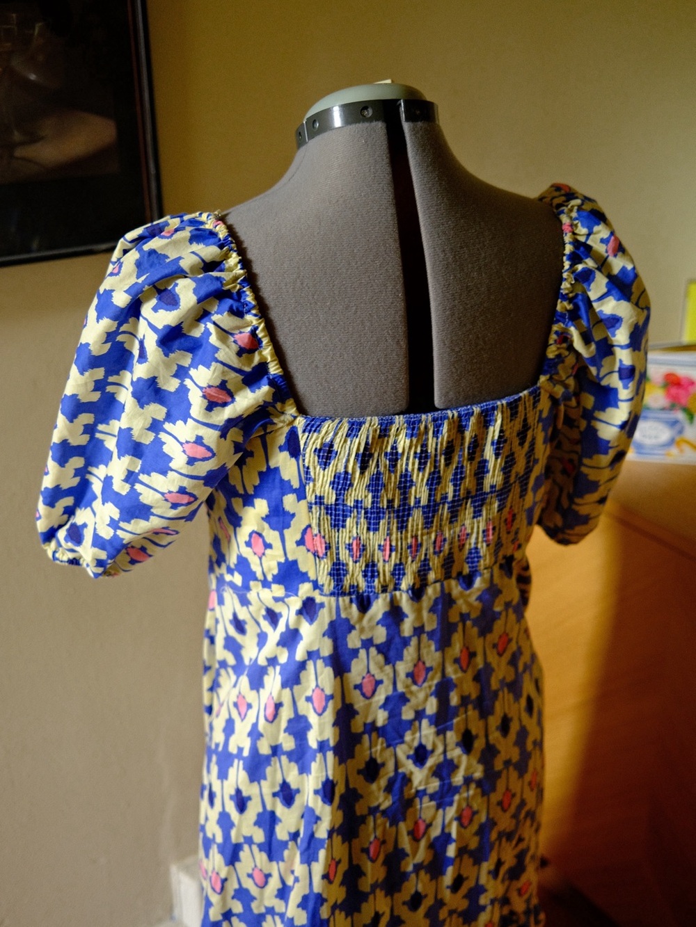 Zara Blue, Cream and Pink Printed Maxi Dress with Puff Sleeves - Picture 6 of 7